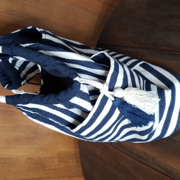 NWOT Striped Canvas Beach Tote Bag - Picture 4 of 7